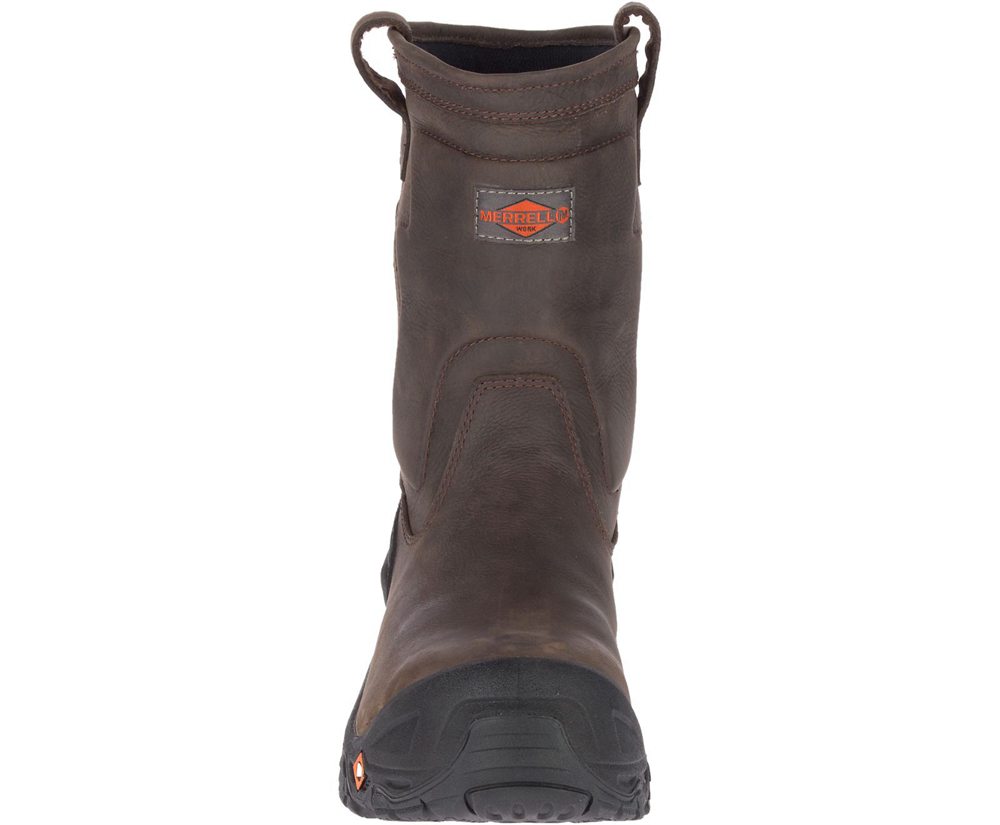 Merrell Work Boots Brown - Strongfield Leather Pull On Waterproof Comp Toe Wide Width - Mens 91WMXLS